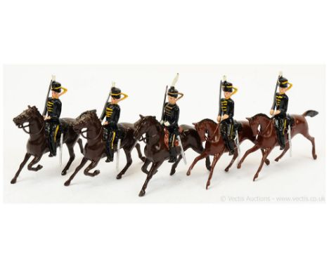 Britains Set 2075 - 7th Queens Hussars, comprising: Mounted Officer with Drawn Sabre &amp; 4 x Hussars with Drawn Sabres. Gen