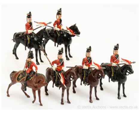 Britains - From Set 33 - 16th Lancers, [Post War Issues], now comprising: Officer Turned in Saddle &amp; 5 x Lancers at the H