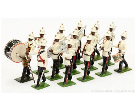 Britains - From Set 2185 - Bahamas Police Band, [1960 only], now comprising: Band Master with Baton &amp; 13 x Marching Music