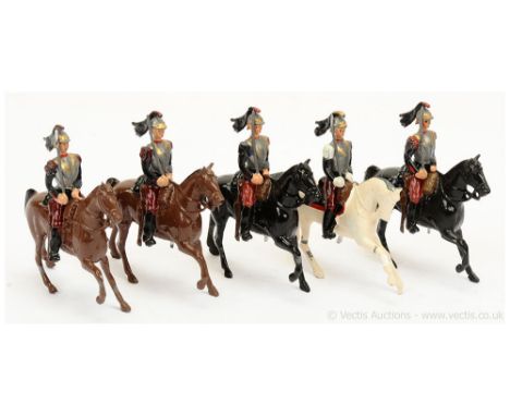 Britains - Set 138 - Cuirassiers - [1946 Issue], comprising: Officer on Grey Cantering Horse with Drawn Sabre &amp; 4 x Troop