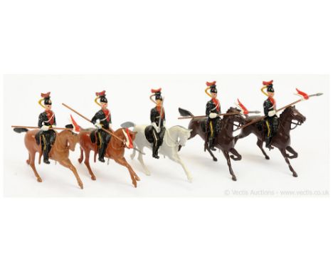 Britains - Set 2076 - 12th Lancers [1953 version], comprising: Officer with Drawn Sabre &amp; 4 x Troopers with Held Lances. 