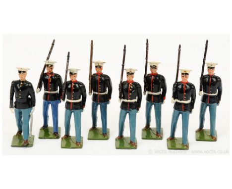 Britains - Set 228 - USA Marines [1946-66 issues], comprising: 1 x Officer &amp; 7 x Marines in Full Dress Marching at the Sl