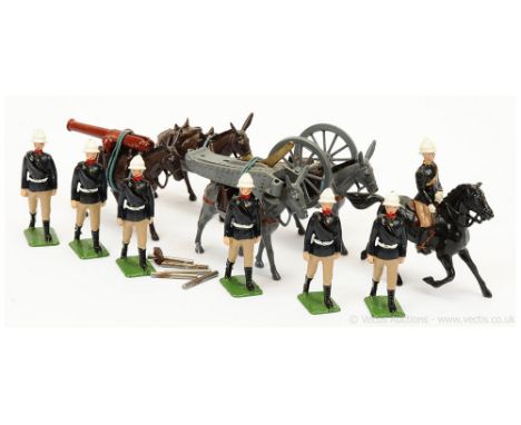 Britains - Set 28 - Royal Artillery Mountain Gun [Post-war version], comprising: Mounted Officer with Moveable Arm, 6 x March