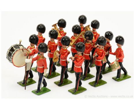 Britains - From Band of the Scots Guards [1934 version], now comprising: 1 x Drum Major with Mace &amp; 13 x Marching Musicia