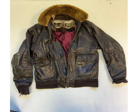 1960's Vintage leather flight jacket with goggles.