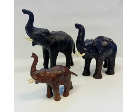 Three Liberty Style vintage leather elephants