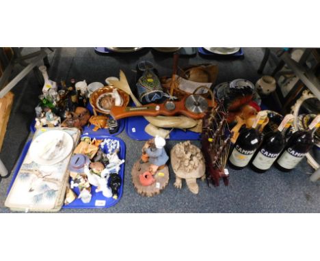 Ceramic and other ornaments, barometer, three bottles of Campari, plates, dishes, etc. (4 trays plus)