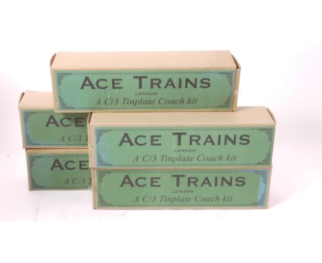 Five Unmade ACE Trains O Gauge Individually-boxed C/3 Coach Kits, all in LMS crimson, comprising one 1st class, one 1st/3rd c
