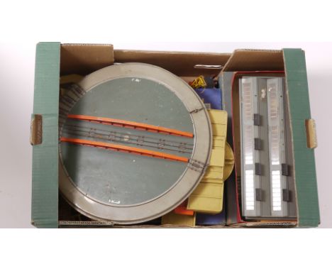 Hornby-Dublo OO Gauge 3-rail Track and Accessories, including turntable, boxed level crossing, station and island platform, w