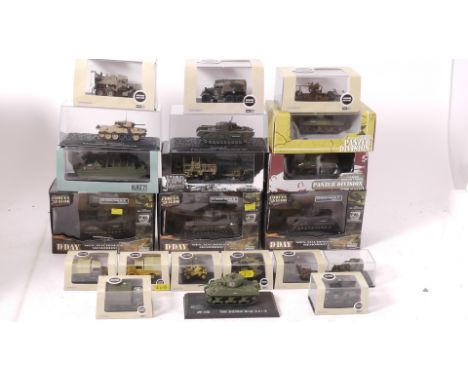 Military Vehicles and Tanks, A boxed /cased collection of WWII era models 1:72 and smaller scale, including Forces of Valour 