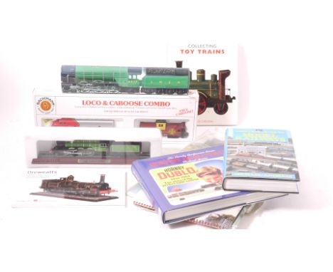 A Mixed Lot of HO American Locomotive, Train Ephemera and Other Items, including boxed Bachmann HO gauge Santa Fe F7 diesel a