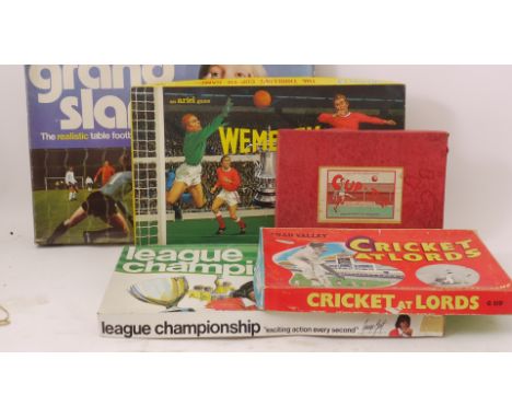 Collection of Football Gold and Cricket Games by various makers, including Gemodels Cup-Tie, Chad Valley 'Martin Chiver's' Bi