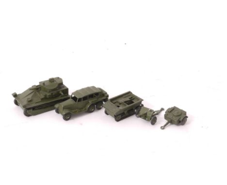 Dinky Pre-war and Post-war Military Vehicles, An unboxed group comprising No 151A pre-war medium tank with unpainted chain tr