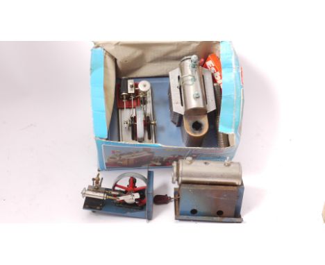 A Wilesco Live Steam Tablet-fired Stationary Engine and Parts, a Wilesco D10 engine with dummy governor, chimney, burner tray