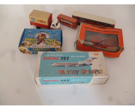 Lone Star Space Phone and other 1960s Toys, Space Phone, in original box, G, box F, Bandai tinplate battery operated Mercedes