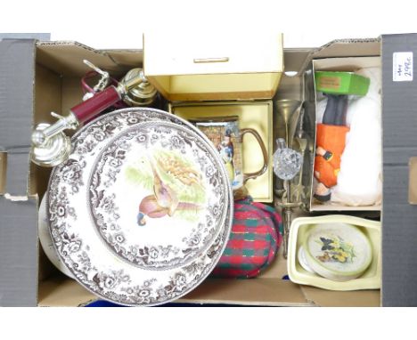 A mixed collection of items to include: Spode Bowls, Dial Telephone, boxed Beswick tankard etc 