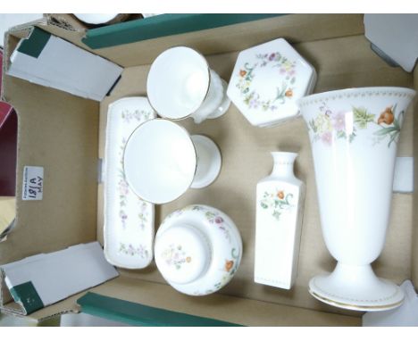 A collection of Wedgwood Mirabelle patterned trinket items including, vases trays etc