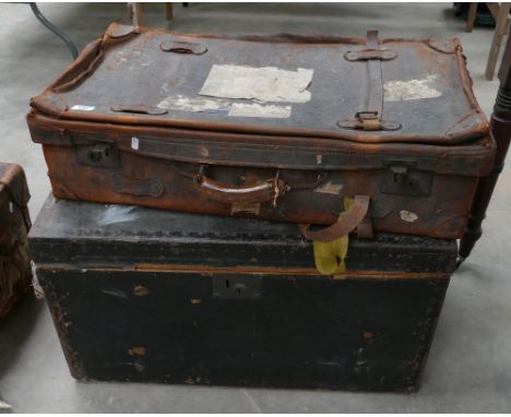 Distressed leather Suitcase: together with similar earlier trunk(2)