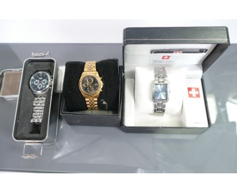 3 x gents boxed watches: Jeep multi dial oversize in tin with paperwork, Montre Suisse &amp; Citizen quartz chronograph with 