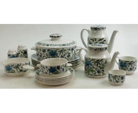  Midwinter pottery tea, coffee and dinner ware in the Spanish Garden design:Including cups & saucers, various size plates, tu