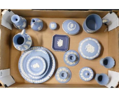 Wedgwood Jasper Ware items to include: vases, jugs, tankards, plates, trinket boxes etc