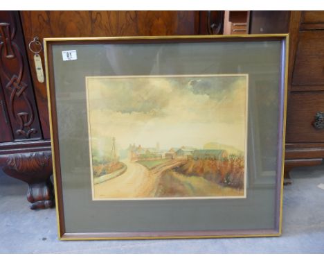 Local Interest Framed Water Colour: View of Chebsy Near Eccleshall signed R Sheldon 1985