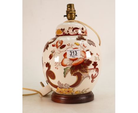 Masons Brown Velvet Patterned Large Lamp Base: height to fitting 26cm