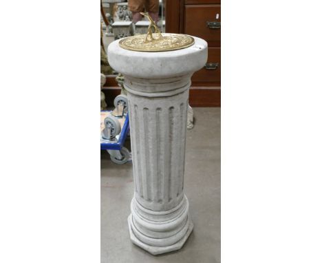 Garden Ornament in the form of large sundial with brass mountings , height 77cm 