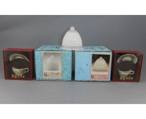 Lladro Collectors Society Christmas Bells (2) in total. 1. 1987 2. 1988. Together with a Spode Pair of Cup and Saucers featur