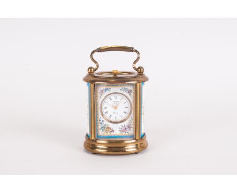 Halcyon Days Lacquer Brass and Enamel Miniature Mantle Clock. 3.5 inches high.