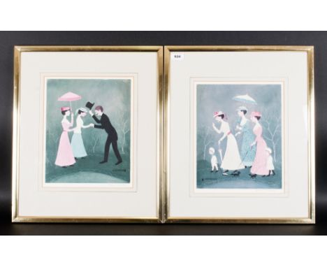 Helen Bradley 1900-1979 Artist Pencil Signed and Limited Edition Pair of Polychrome Colour Prints. Titled 'Ah Dear Emily' and