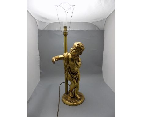 A Modern Gold Painted Figural Table Lamp. Stands 27.5 Inches High. 