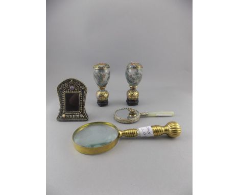Box Containing A Small quantity Of Collectables Comprising Magnifying Glass, Oriental Style Hand Mirror, Oriental Style Paint