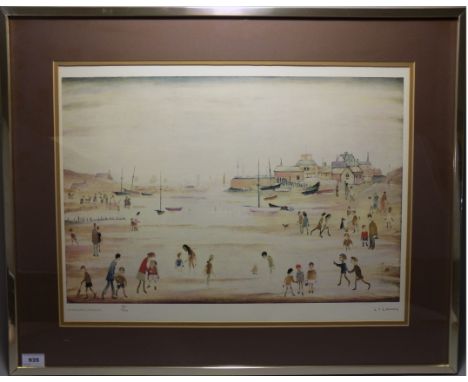 L. S. Lowry 1887-1976 Artist Signed Ltd and Numbered Colour Edition Print of 500. Title ' On The Sands ' Number 15 / of 500 C