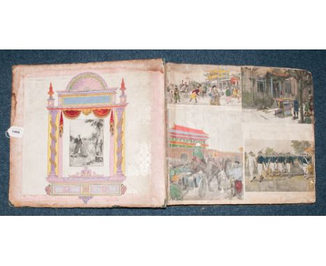 Large Victorian Scrap Album Containing Hundreds Of Newspaper Leaflet Illustrations, Some Hand Coloured With Military Interest