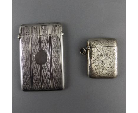 George V Silver Card Case. Hallmark Chester 1923. 3.25 x 3.25 Inches + A Silver Vesta Case / Lighter. Hallmark Birmingham 191