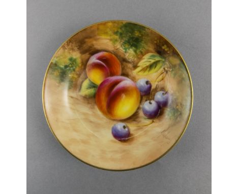 Royal Worcester Hand Painted Pin Dish ' Fallen Fruits ' Pattern. Signed Roberts. Date 1957. 4 Inches Diameter. Excellent Cond