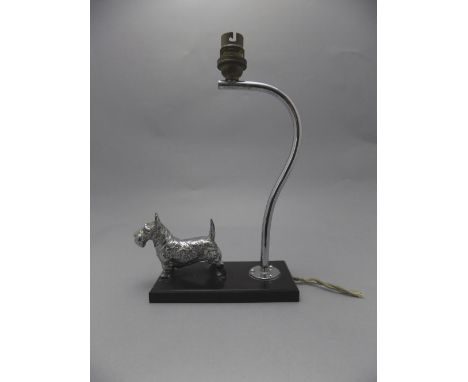 Art Deco Chrome Table Lamp On Bakelite Base Surmounted With A Realistically Modelled West Highland Terrier 