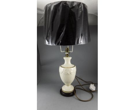 Wedgwood Modern Table Lamp and Shade. Cream and Gold Colour way. Black Shade. Good Quality and Excellent Condition. 