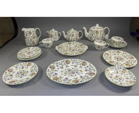 Minton Fine Bone China Haddon Hall Pattern 60 Piece Tea and Coffee Service. Comprises 9 Trios, 3 Teapots, 1 Large Milk Jug, M