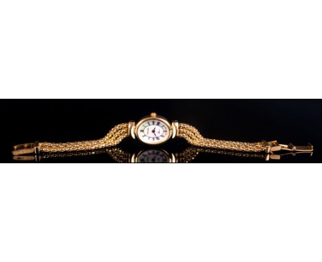 Veronese 18ct Gold Plated Silver Watch, mother-of pearl dial with Roman numerals, three strand popcorn link bracelet with fol
