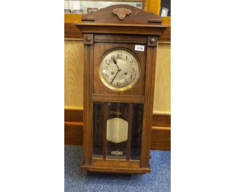 Early 20thC Box Clock, Silvered Dial With Arabic Numerals And Visible Pendulum
