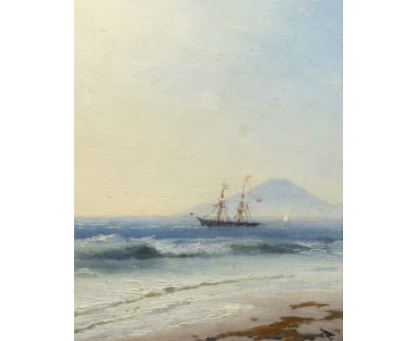 IVAN KONSTANTINOVICH AIVAZOVSKY (RUSSIAN 1817-1900)Ship at Sea off the Island of Capri, 1896oil on board16.5 x 13.5 cm (6 1/2