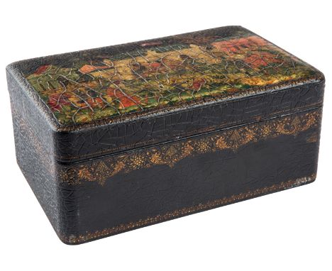 A SOVIET AGITLAK KEEPSAKE BOX OF ZASEDANIE VOLISPOLKOMA, A. KOTUKHIN, PALEKH, 1927of a rectangular shape with rounded corners