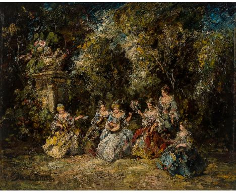 ADOLPHE JOSEPH THOMAS MONTICELLI (FRENCH 1824-1886)Fete Galante, oil on panel36.9 x 46.1 cm (14 1/2 x 18 1/8 in.)signed lower