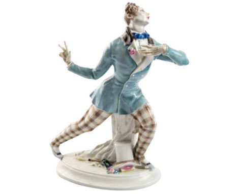 A PORCELAIN FIGURE EUSEBIUS, MEISSEN, AFTER A MODEL BY PAUL SCHEURICHEusebius striding forward, his left hand to his chest, a