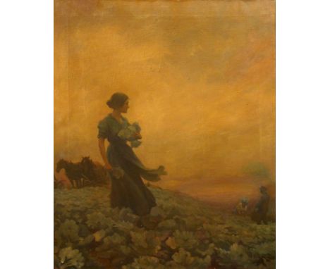 CHARLES COURTNEY CURRAN (AMERICAN 1861-1942)The Cabbage Field, oil on canvas70.0 x 50.9 cm (24 x 20 in.)signed and titled on 