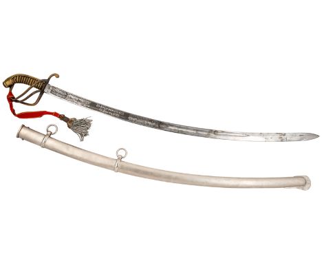 AN OFFICERS CAVALRY SWORD WITH A KUSCHINSKY BATTLE AWARD, CIRCA1885the blade etched with folial patterns and collection of ar