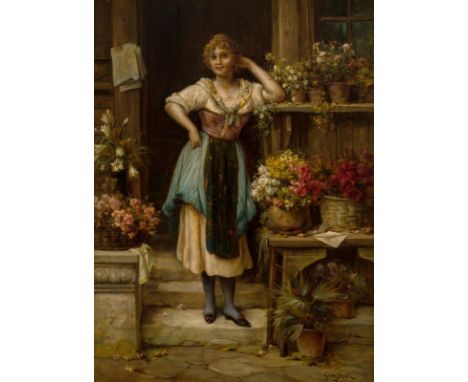 HANS ZATZKA (AUSTRIAN 1859-1945)The Flower Vendor, oil on canvas79 x 58 cm (31 x 22 7/8 in.)signed lower right, indistinctly 