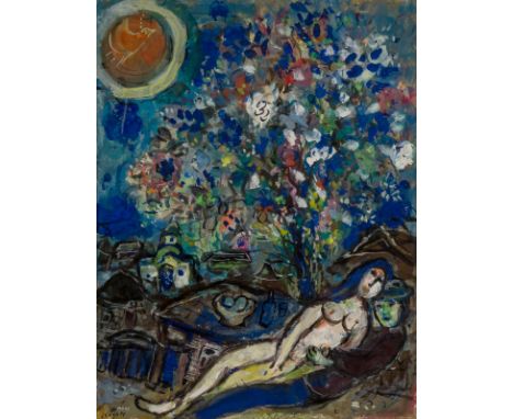 MARC CHAGALL (RUSSIAN-FRENCH 1887-1985)Le Bouquet d`Amour, gouache, crayon, pastel, oil and collage on paper laid down on can